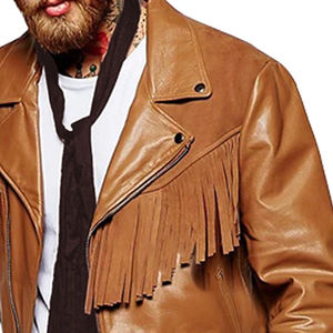 Veste en cuir suédé pour homme, coupe ajustée, style cowboy, col rabattu, franges, logo sur le devant, OEM/ODM, imperméable, écologique - Product Image 6