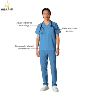 เสื้อสครับคอวีผู้ชายไบรท์ตันพร้อมกระเป๋า |   ชุดแพทย์สำหรับผู้ชาย |   ชุดยูนิฟอร์มโรงพยาบาล |   ผ้าที่ยืดหยุ่นได้ - Product Image 2