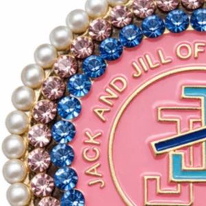 Broche magnétique ronde rose avec bordure perlée en strass bleu, médaillon décoratif, accessoire de mode - Product Image 4