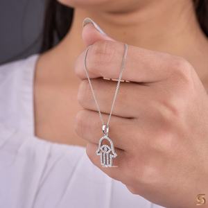 Collier Pendentif Main de Hamsa en Moissanite et Argent Sterling 925, Bijou Spirituel pour Cadeau de Fête Satani - Product Image 3
