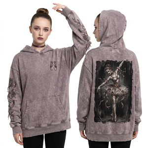 Sweat à capuche zippé personnalisé bleu foncé délavé pour femme, motif sirène vintage, scène sous-marine vieillie, streetwear, fabricant - Product Image 5