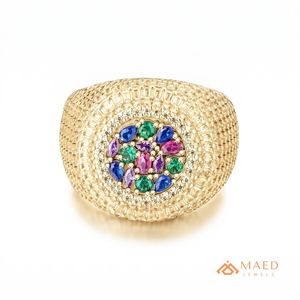 14K Gold Plated Oval Cluster Moissanite <b>Ring</b> Baguette Halo Colored Stone Hip Hop Luxury Jewelry <b>for</b> <b>Men</b> Gift - Product Image 1