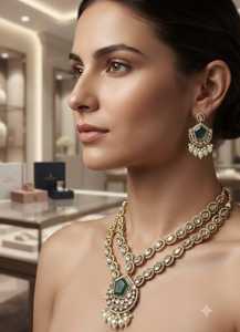 Fancy Collection Classic High Quality Gold Plated Geometric Design Claw Setting Imitation Pearl Kundan Latest Designed <b>Set</b> - Product Image 3