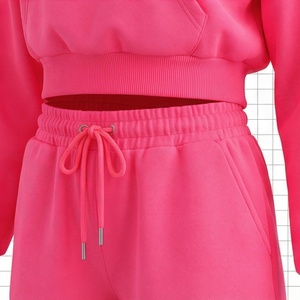 Ensemble sweat à capuche et short rose pour femme, coupe décontractée, au-dessus du genou, couleur unie, en polaire, 2 pièces, tenue printemps-été - Product Image 5