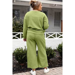 Conjunto de pantalones con cordón y top de manga larga texturizado de tamaño completo para mujer - Product Image 5