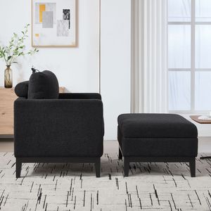 Poltrona con Poggiapiedi Reversibile Nera da 90 cm, Base in Legno, Gambe Quadrate, Rivestimento Imbottito, per Soggiorno - Product Image 4