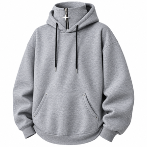 Sweat-shirt à capuche gris pour homme, coupe ample, couleur unie, style décontracté, vêtement d'automne, style tricoté, avec poche - Product Image 1
