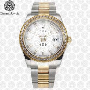 Montre de luxe Charm_Jewells en acier inoxydable avec lunette sertie de diamants, verre saphir, affichage de la date, mouvement à quartz analogique - Product Image 6