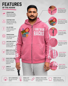 Sweat à capuche rose zippé pour homme, coupe oversize, style streetwear, en molleton, avec logo frontal et patchwork, manches classiques, pour l'automne - Product Image 2