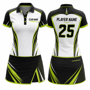 MEGAMAPLE Women's Sporty Golf <b>Polo</b> Shirt Skirt Set <b>White</b> Black Lime Green Gradient Color Knitted Fabric Quick Dry Spandex Short - Product Image 1