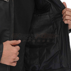 Veste de moto en cuir noir pour homme GARIOX APPAREL OEM, avec rayures orange, manches longues, design protecteur, toutes saisons - Product Image 5