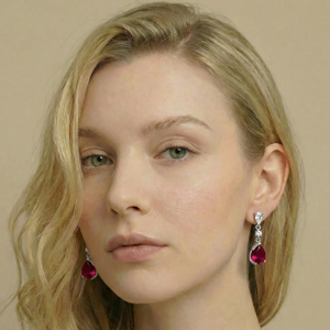 Pendientes colgantes plateados para mujer con rubí talla pera y diamante, joyería de moda clásica con forma de gota de agua - Product Image 2