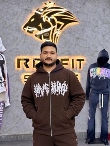 Custom Heavyweight Brown <b>Zip</b> Up Hoodie Graphic Print Oversized Streetwear Full <b>Zip</b> <b>Hooded</b> Sweatshirt for Men - Product Image 5
