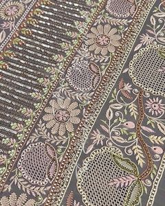 Embroidered Lace <b>Fabric</b> With Pearl Flowers Sheer <b>Polyester</b> Wedding Apparel Women's Craft Material - Product Image 5