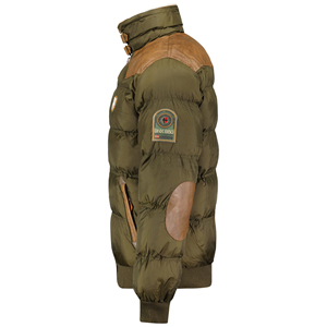 Men's Olive Green Quilted Jacket With <b>Leather</b> Shoulder And Elbow Patches Stand Collar Zipper Closure Winter Casual <b>Plus</b> <b>Size</b> OEM - Product Image 4