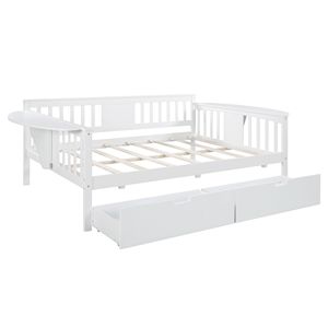 เตียงนอนกลางวันสีขาวขนาดเต็มพร้อมลิ้นชักไม้2ลิ้นชักเตียงรองรับ - Product Image 4