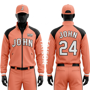 Mens Baseball Training Jacket 280 GSM Polyester <b>Fleece</b> Peach <b>Black</b> Shoulder Panels Embroidery Print Custom Logo - Product Image 1
