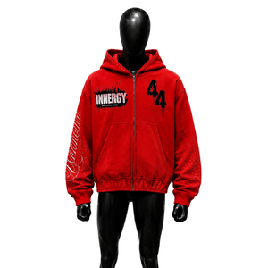 Sweat-shirt à capuche rouge 100% coton, fermeture éclair, coupe classique, en coton French Terry, décontracté, pour l'automne, avec impression sur le devant et poches. - Product Image 1