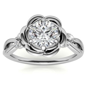 Bague en moissanite de forme ronde en forme de fleur, en argent sterling 925 plaqué or blanc, bague de fiançailles de luxe, bague de mariage, bague de promesse, cadeau - Product Image 1