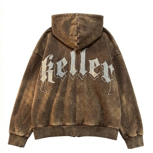 Sudadera con Capucha Oversize Premium para Hombre, Estilo Urbano, con Lavado Ácido, Estampado Gráfico de Letras, 100% Algodón, Otoño - Product Image 2
