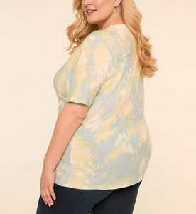 T-shirts décontractés pour femmes, best-sellers, avec logo personnalisé, imprimés tie-dye, col en V, grandes tailles, 100 % coton, 180 GSM, OEM - Product Image 6