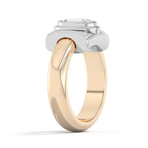 Two Tone Oval Cut Lab Grown Diamond Wrap <b>Rings</b> Double Bezel <b>Domed</b> Shank Thick Statement Cocktail Bands Women 14K Gold Wholesale - Product Image 4