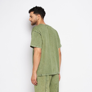 T-shirt oversize homme style hip-hop streetwear délavé à l'acide avec logo personnalisé, motif uni vintage, prix abordable, personnalisable - Product Image 2