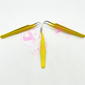 Nouvelle arrivée pince à épiler professionnelle en acier inoxydable jaune solide Extensions de cils durables avec pointe en fibre pointue - Product Image 3