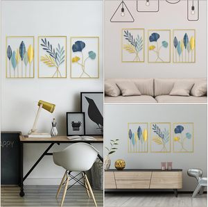 งานศิลปะตกแต่งผนังลายใบไม้สีทองน้ำเงิน ชุด 3 ชิ้น ทำด้วยมือ สไตล์โมเดิร์น วัสดุโลหะ เหมาะสำหรับตกแต่งห้องนั่งเล่น ห้องนอน สำนักงาน และบ้าน - Product Image 6