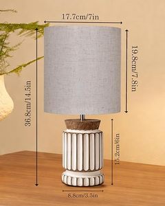 Modern Table Lamp Beige Fabric Shade Fluted Ceramic Base Bedside Reading Light <b>Home</b> Decor - Product Image 3
