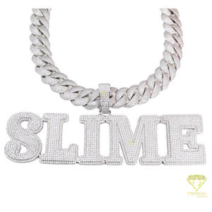 Collar con Nombre Personalizado de Moissanita SLIME al por Mayor con Colgante de Letra Grande con Incrustaciones de Diamantes y Cadena Cubana Brillante - Product Image 3
