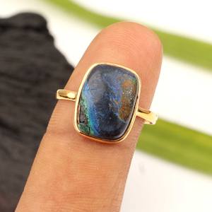 แหวนเงินแท้ 925 ประดับอะซูไรต์มาลาไคต์ทรงคุชชั่น 10x14 มม. ชุบทอง 18K ดีไซน์สวยหรูสำหรับผู้หญิง - Product Image 4