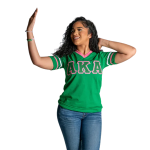 T-shirt en jersey brodé appliqué pour femme, col en V, motif lettres doublement cousues, en coton doux, haut tendance - Product Image 4