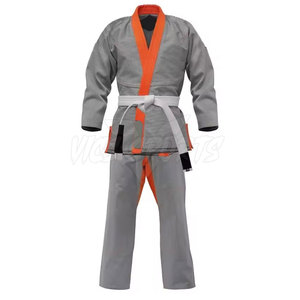 Uniforme de BJJ Gris con Ribete Naranja, Ajustado, Unisex para Adultos, Ropa de Artes Marciales, 100% Algodón, Impresión de Logotipo Personalizado, En Stock - Product Image 5