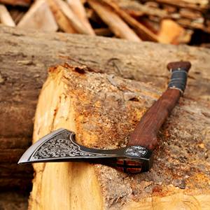 Hacha Vikinga Forjada a Mano en Acero con Alto Contenido de Carbono, Mango de Madera de Fresno, Funda de Cuero, Longitud Total de 26 Pulgadas - Product Image 5
