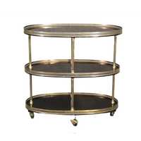 Chariot de bar rond en laiton antique, 2 niveaux, avec miroir, chariot de service de luxe, chariot à roulettes pour hôtel, chariot à thé et à vin, décoration vintage