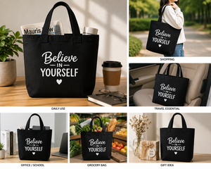 AMANI Believe in Yourself <b>Canvas</b> <b>Tote</b> <b>Bag</b> <b>Black</b> Printing Minimalist Style Travel & Shopping <b>Bag</b> - Product Image 6