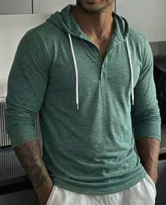 Men's Vintage Style Casual Plus Size Slim Fit Comfortable Skin-Friendly Trendy Winter Home Wear Button-<b>Up</b> Hooded Long Sweatshirt - Product Image 1