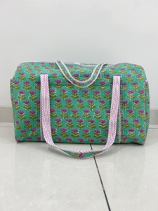 Soft Durable Cotton Quilted Duffle Bag For Women, Indian Hand-block Luxury Weekender, Lightweight Travel <b>Large</b> <b>Backpack</b> For Her - Product Image 3