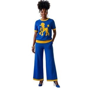 ชุดเซตบลูพูเดิล Sigma Gamma Rho แฟชั่นผู้หญิง ชุดสองชิ้น เสื้อผ้าสั่งทำพิเศษสำหรับชมรมกรีก ลายพิมพ์พูเดิล สตรีทแวร์ลำลอง - Product Image 1