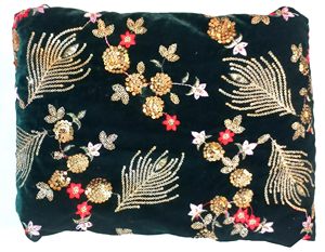 Embroidered Brocade Fabric with <b>Sequin</b> and Metallic Thread Heavyweight Cushion Material in <b>Red</b> Pink Green and Gold Patterns - Product Image 3