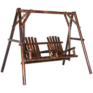 Dondolo da Giardino Adirondack a 2 Posti in Legno Massello Carbonizzato con Tavolino Centrale, Autoportante per Esterni - Product Image 1