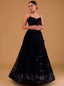 Robe de soirée noire à sequins, ensemble deux pièces Leheriya, sans manches, pour banquet, mariage, festival - Product Image 4
