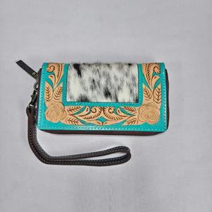 Portefeuille pour femme en cuir véritable fait main, motif lettres, style bohème, fermeture ouverte, grande capacité, multifonction, Vénus - Product Image 1