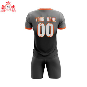 Custom Sublimation Football Jersey Shorts Set Gray Orange Breathable Polyester Adult Unisex Uniform Team <b>Name</b> Number - Product Image 3