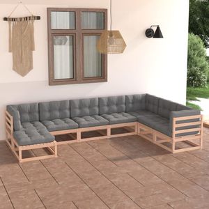 Conjunto de Muebles de Jardín de Madera Natural con Cojines Grises para Patio - Product Image 1