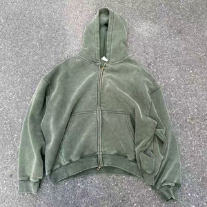 เสื้อฮู้ดดี้โอเวอร์ไซส์ OEM Streetwear แบบสั่งทำพิเศษสำหรับผู้ชาย ผ้าคอตตอนหวี 100% หนัก 500 กรัม ลายพรางแบบดิสเทรส ซิปหน้า ใส่ได้ทั้งผู้ชายและผู้หญิง - Product Image 5