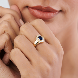 OEM ODM <b>Customized</b> Bulk Design Real K14 Yellow Gold Blue Sapphire & Diamond Halo Signet <b>Ring</b> For Men Wedding Party Jewelry - Product Image 2