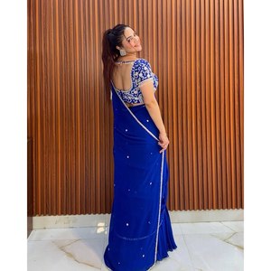 Vestidos de Noche Fiesta Lehenga Saree con Hilo y Secuencia de Trabajo - Product Image 5