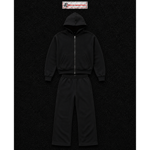 Conjunto de chándal liso negro para hombre: Sudadera con capucha de cremallera completa y pantalones deportivos de pierna recta. Ropa deportiva informal. Traje de jogging personalizado al por mayor. - Product Image 5